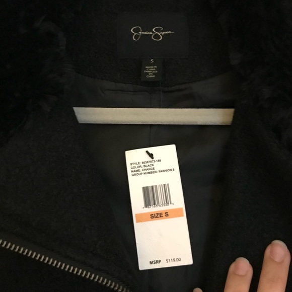 Jessica Simpson black motorcycle vest with fur - Picture 2 of 5